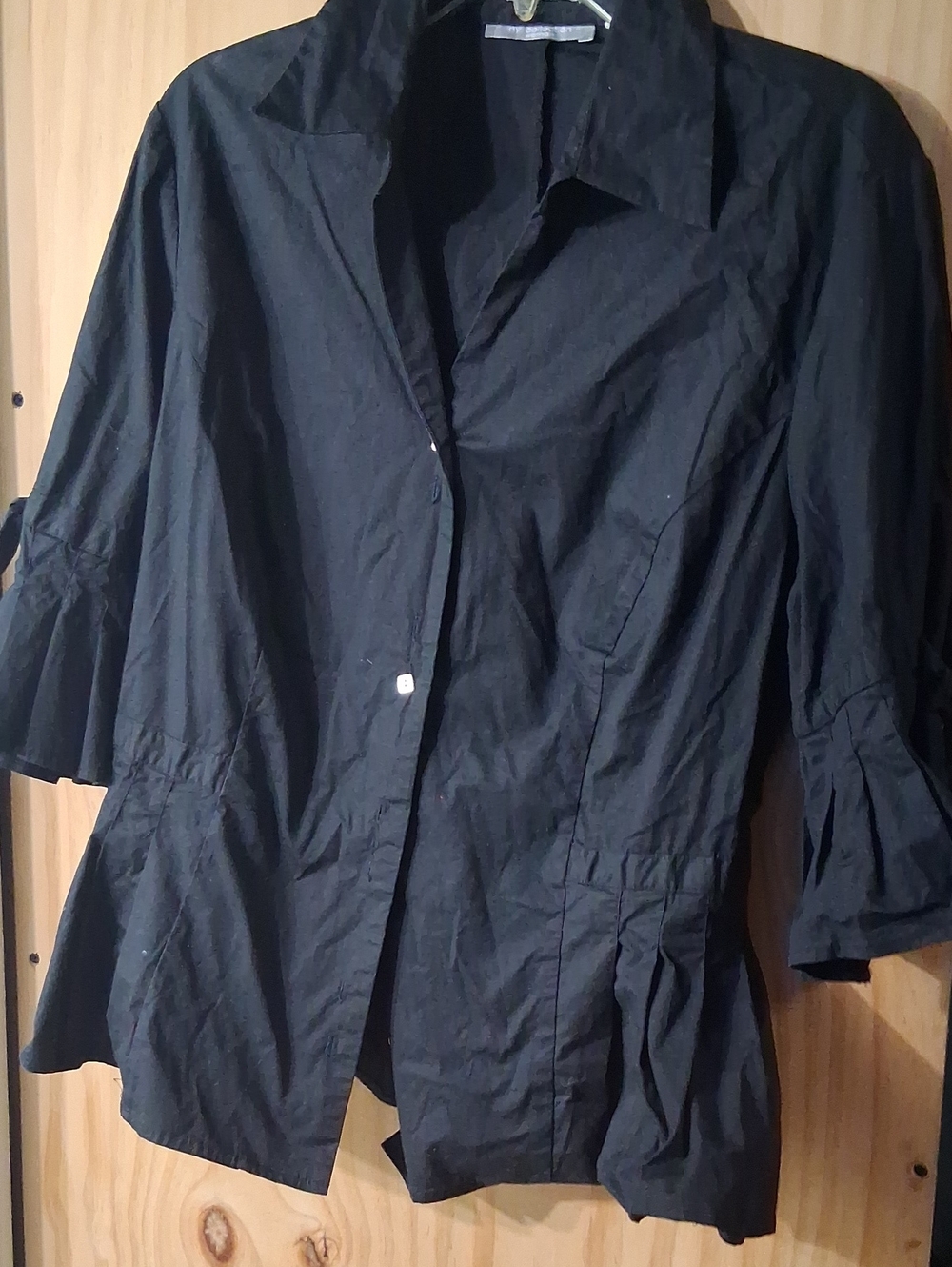 NY Collection Black Button-Front Women's Shirt with Flared Sleeves